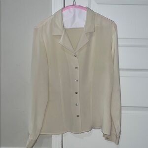 Nordstrom 100% Silk Elegant Cream Button-Up Shirt Blouse Top